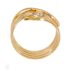 Antique gold and diamond bypass snake ring