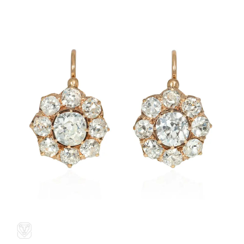 Antique Gold And Diamond Cluster Earrings
