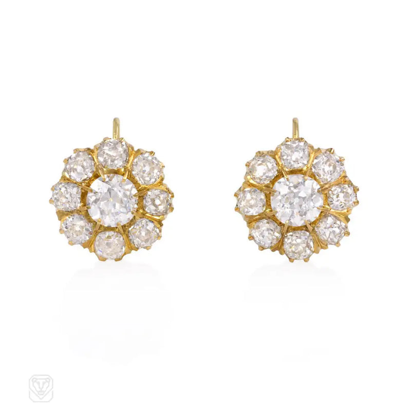 Antique Gold And Diamond Cluster Earrings