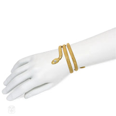Antique gold and diamond coiled serpent bracelet