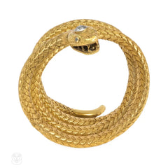 Antique gold and diamond coiled serpent bracelet