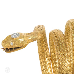 Antique gold and diamond coiled serpent bracelet
