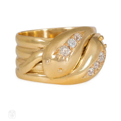 Antique gold and diamond double snake ring