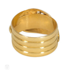 Antique gold and diamond double snake ring
