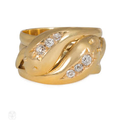 Antique gold and diamond double snake ring