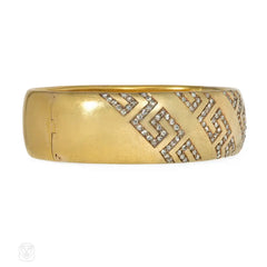 Antique gold and diamond Greek key cuff bracelet