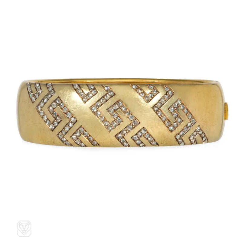 Antique Gold And Diamond Greek Key Cuff Bracelet