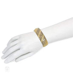 Antique gold and diamond Greek key cuff bracelet