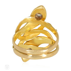 Antique gold and diamond intertwined snake ring