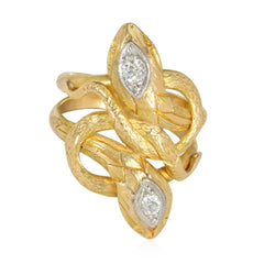 Antique gold and diamond intertwined snake ring