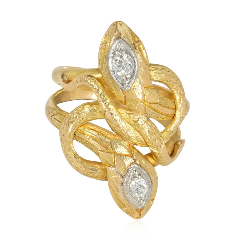Antique gold and diamond intertwined snake ring
