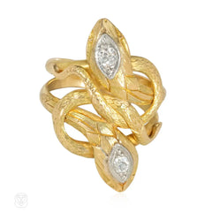 Antique gold and diamond intertwined snake ring