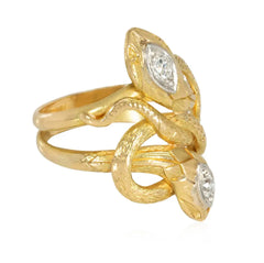 Antique gold and diamond intertwined snake ring