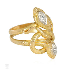 Antique gold and diamond intertwined snake ring