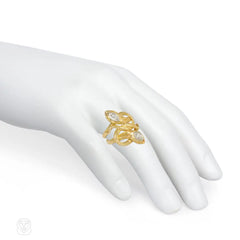 Antique gold and diamond intertwined snake ring