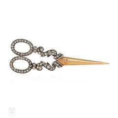 Antique gold and diamond movable scissors brooch