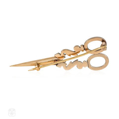 Antique gold and diamond movable scissors brooch