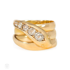 Antique gold and diamond snake ring, London