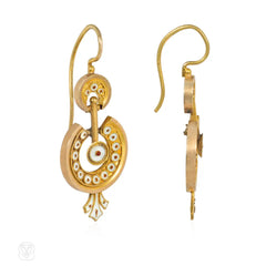 Antique gold and enamel archaeological revival earrings
