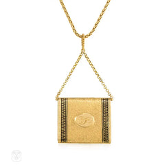 Antique gold and enamel book form locket on chain