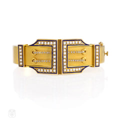 Antique gold and enamel buckle bracelet