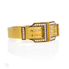 Antique gold and enamel buckle bracelet