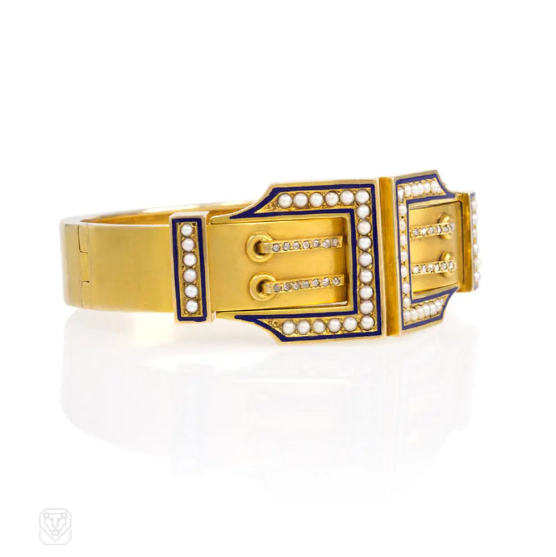 Antique Gold And Enamel Buckle Bracelet