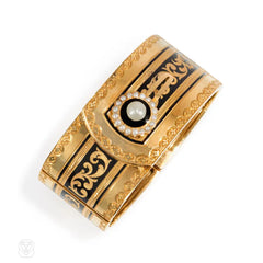 Antique gold and enamel buttoned cuff bracelet
