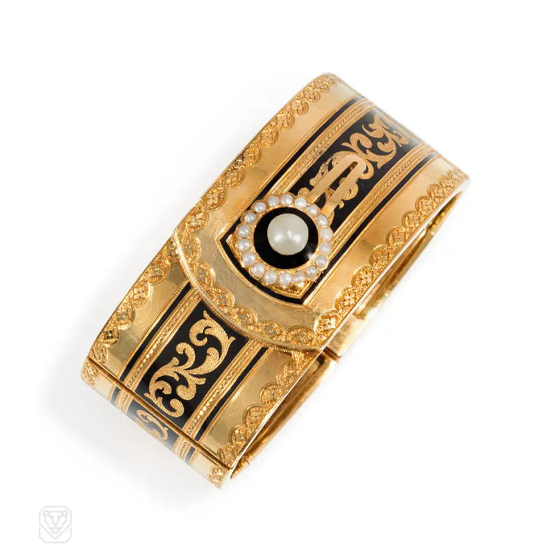 Antique Gold And Enamel Buttoned Cuff Bracelet