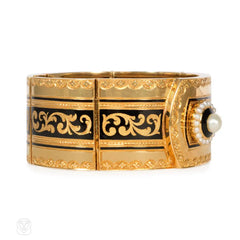 Antique gold and enamel buttoned cuff bracelet