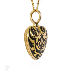 Antique gold and enamel heart locket