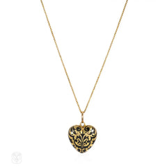 Antique gold and enamel heart locket