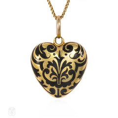 Antique gold and enamel heart locket