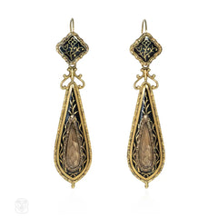 Antique gold and enamel mourning earrings