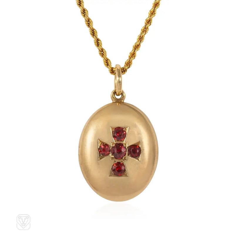 Antique gold and garnet locket and chain