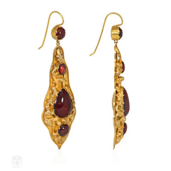 Antique gold and garnet repoussé  pendant earrings