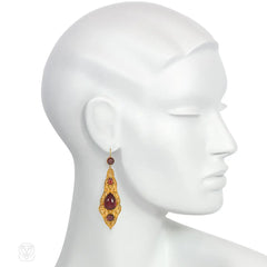 Antique gold and garnet repoussé  pendant earrings