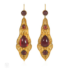 Antique gold and garnet repoussé  pendant earrings