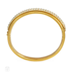 Antique gold and half pearl bypass bracelet