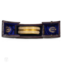 Antique gold and half pearl bypass bracelet