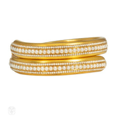 Antique gold and half pearl bypass bracelet