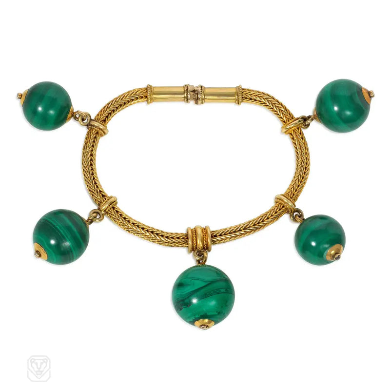 Antique Gold And Malachite Archaeological Revival Bracelet