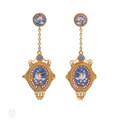 Antique gold and micromosaic earrings of floral and dove motifs
