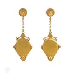 Antique gold and micromosaic earrings of floral and dove motifs