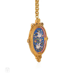 Antique gold and micromosaic pendant with doves