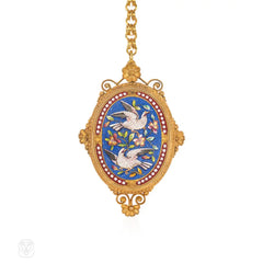 Antique gold and micromosaic pendant with doves