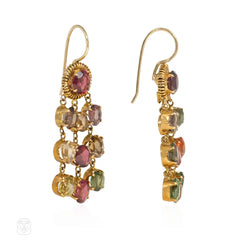 Antique gold and multi-stone fringe earrings