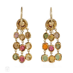 Antique gold and multi-stone fringe earrings