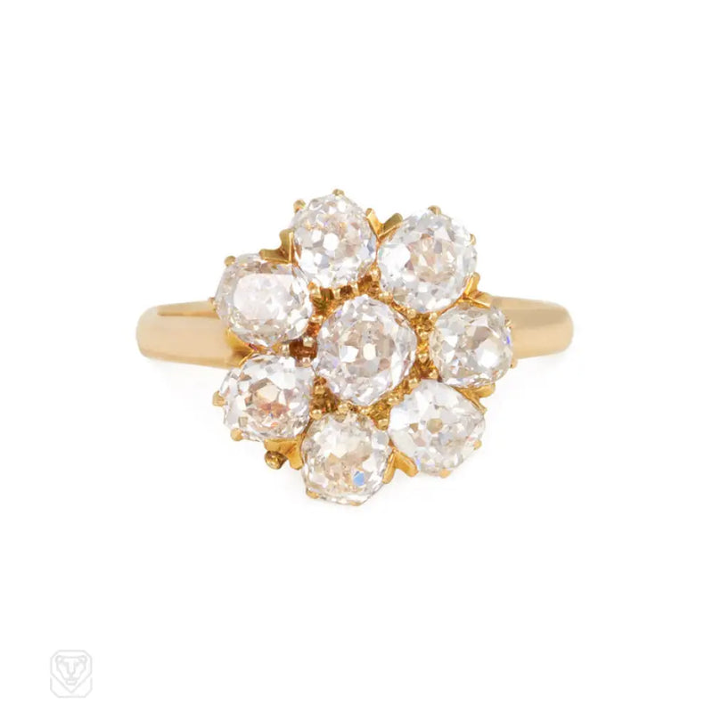 Antique Gold And Old Mine Diamond Cluster Ring