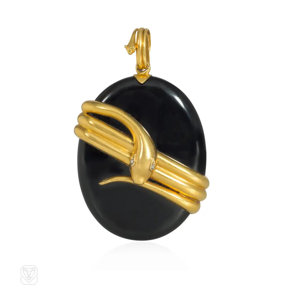 Antique gold and onyx snake locket – Kentshire